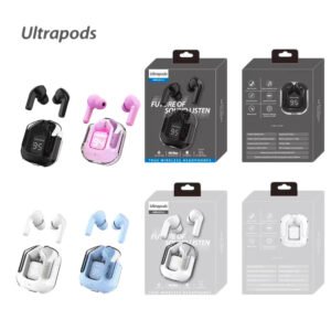 Ultrapods – True Wireless Bluetooth Earbuds with LED Display & Transparent Case