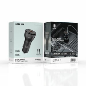 Green Lion Dual Port Car Charger 50W (PD 30W + QC 20W) With USB•C to Lightning Cable 1M