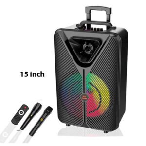 ZQS15123 15-Inch Portable Bluetooth Karaoke Party Speaker – Powerful Bass with LED Lights & Wireless Microphone